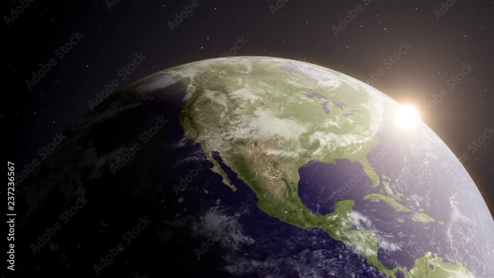 Earth 6 - 60fps Rotating Globe Video Background Loop // A realistically lit rotating earth globe as a close up shot, along with a touch of morning sun.