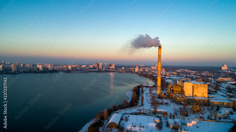 Aerial View of the Waste Incinerator Plant With Smoking Smokestack