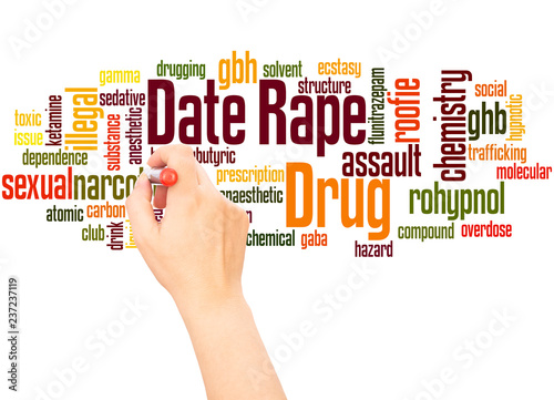 Date rape drug word cloud hand writing concept photo