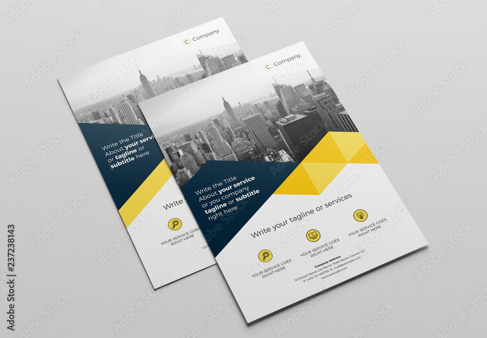 Business Brochure Layout with Blue and Yellow Elements Stock Template ...