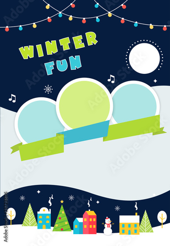 Christmas and Winter Holidays Poster. Festive Snow Landscape. Vector Illustration
