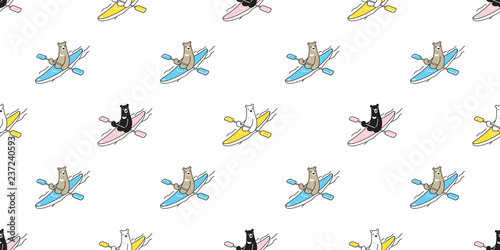 Bear seamless pattern boat vector polar bear kayak boating scarf isolated repeat wallpaper tile background