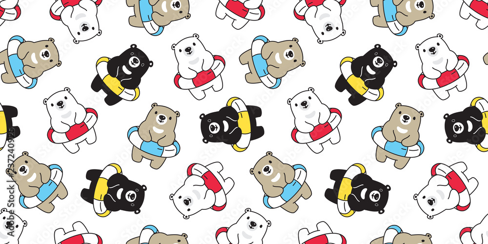 Obraz premium Bear seamless pattern vector polar bear swimming pool ring beach sport scarf isolated cartoon illustration tile background repeat wallpaper