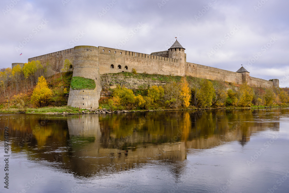 the ancient Russian fortress in Ivangorod, the monument and popular tourist attraction on the border with Estonia, Ivangorod, Russia