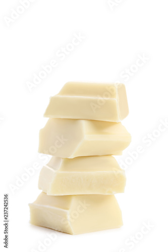 Fotografie Chocolate pieces on white background