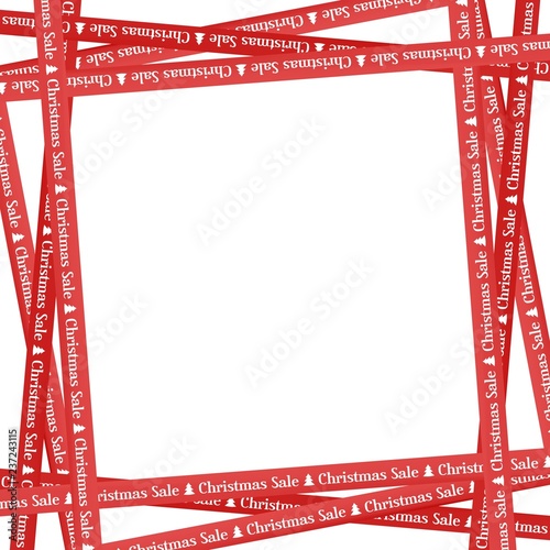 Red ribbons around with white lettering christmas sale and stripes indicating sales place on a white background. Warning and caution business tapes 