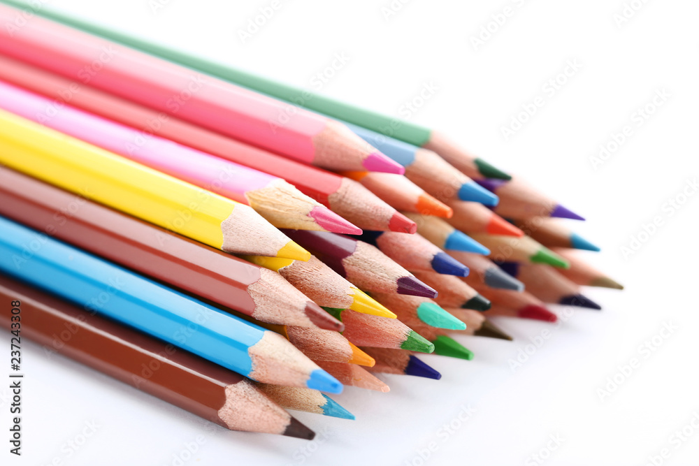 Colored pencils on white background Colored pencils on white background