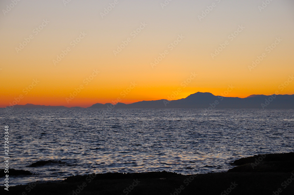 Realistic and beautiful sunsets on the Mediterranean coast. Turkish beach sunset.