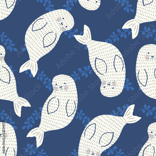 cute seals seamless vector repeat pattern, kids ocean design