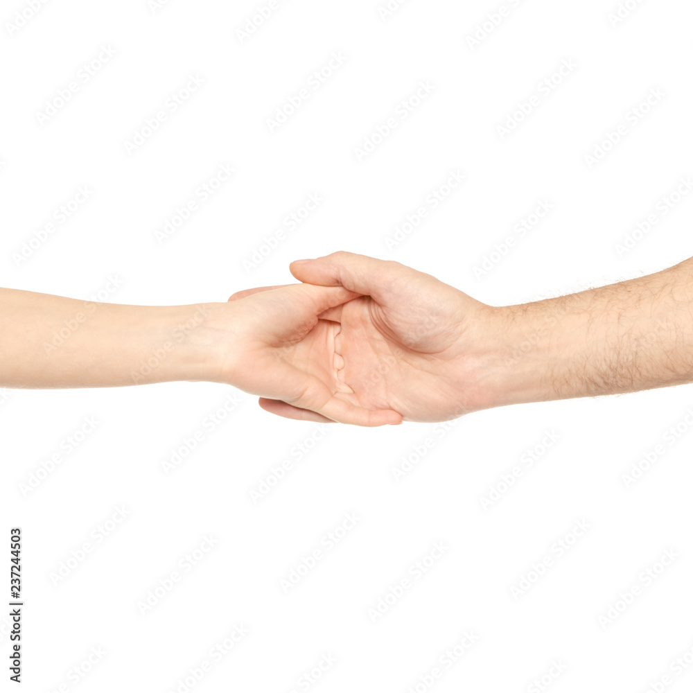 couple holding hands isolated on white background