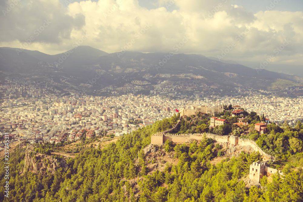Landscape with a view of the walls of the fortress of Alanya. Asia,Turkey, Alanya peninsula, Antalya district. Landscape with a view of the walls of the fortress of Alanya. Asia,Turkey, Alanya peninsula, Antalya district.
