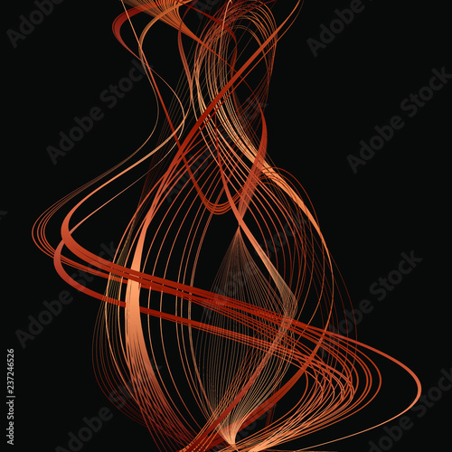 Abstract Structural Curved Pattern. Copper Lines and Bronze Waves. 3D Illustration