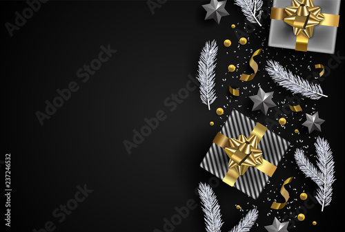 Christmas background of gift and winter ornaments © Cienpies Design