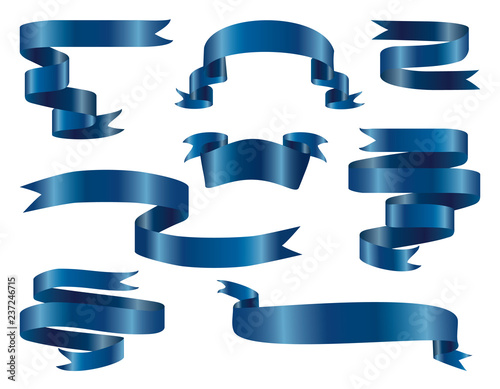 Classic blue glossy isolated ribbon banners set