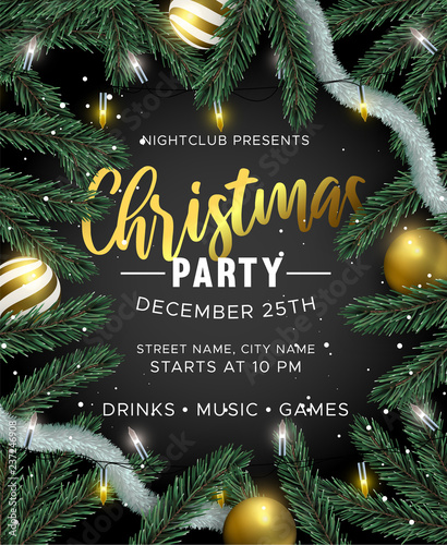 Christmas party invitation with gold decoration