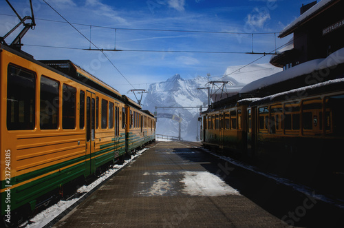 jungfrau trains waiting at the staton