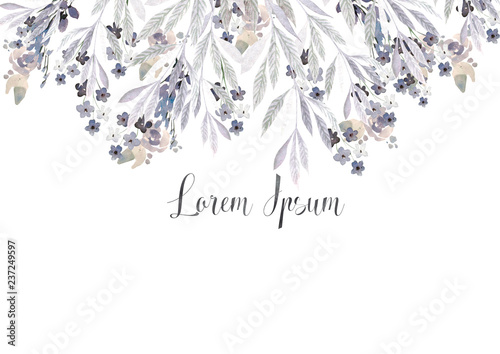 Beautiful watercolor wedding card with delicate  leaves and flowers.
