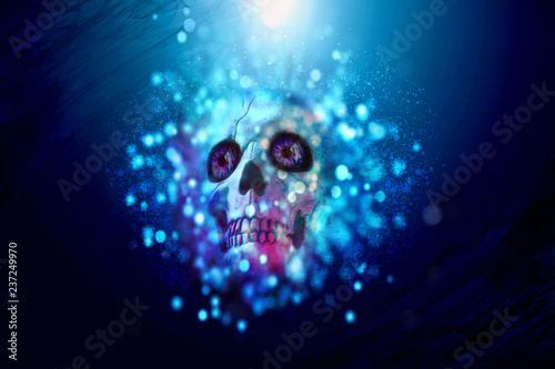 Drowning Colorful surreal Skull At The Bottom of The Ocean