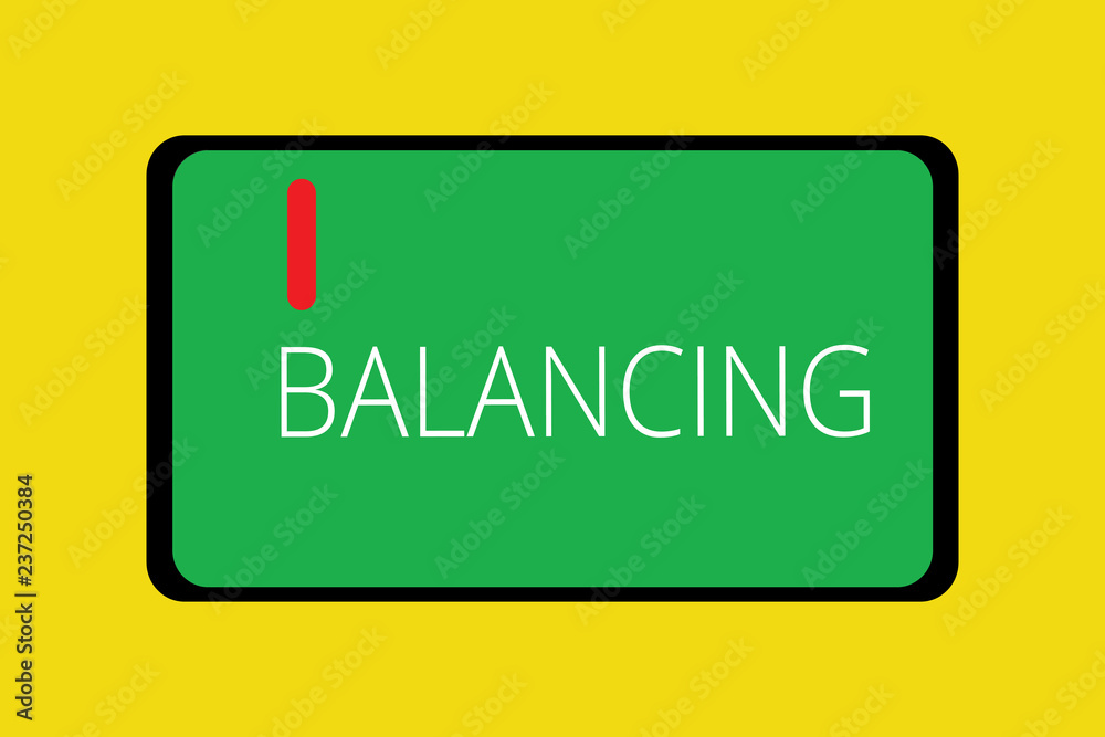 Word writing text Balancing. Business concept for put something in a steady position so that it does not fall Tablet Mobile Smartphone Cellular Device Screen with red linear button Word writing text Balancing. Business concept for put something in a steady position so that it does not fall Tablet Mobile Smartphone Cellular Device Screen with red linear button