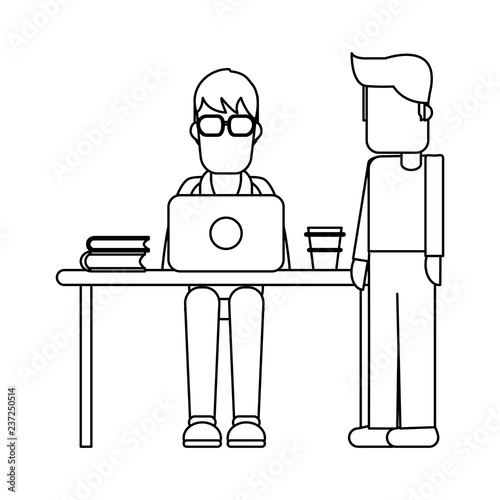 Working with computer avatar black and white