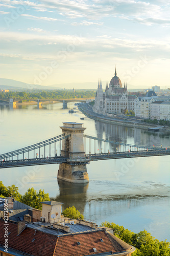Photography Chain bridge and Hungarian Parliament in Budapest