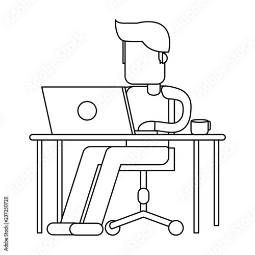 Working with computer avatar black and white