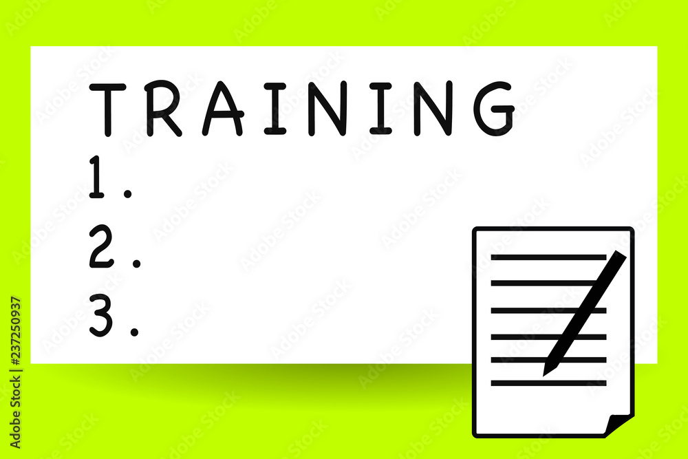 Handwriting text writing Training. Concept meaning action of teaching  demonstrating animal particular skill type of behaviour Sheet of Pad Paper  with Lines and Margin Ballpoint Pen on top Flip corner Stock Illustration |