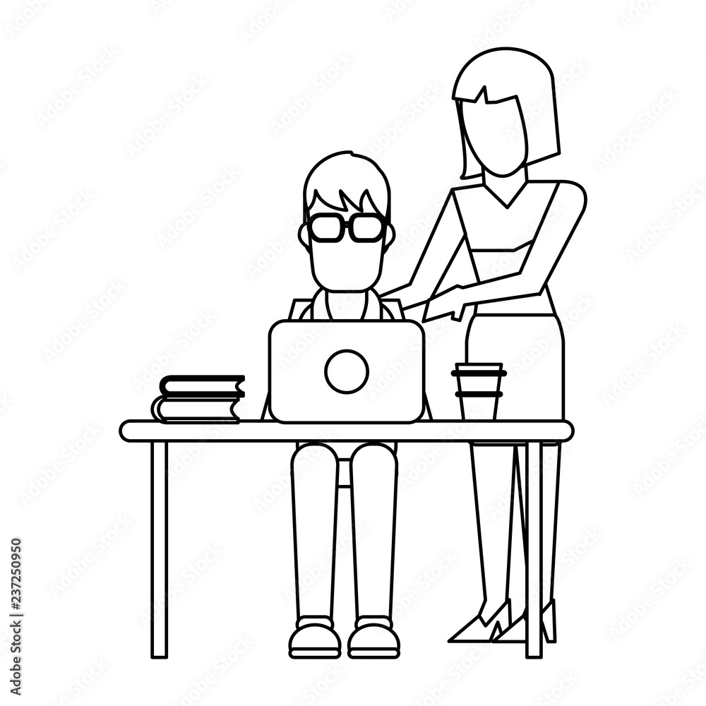Working with computer avatar black and white