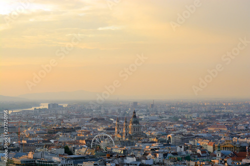 Budapest panoramic view featuring St. Stephen's Basilica at sunset © Yury Kirillov