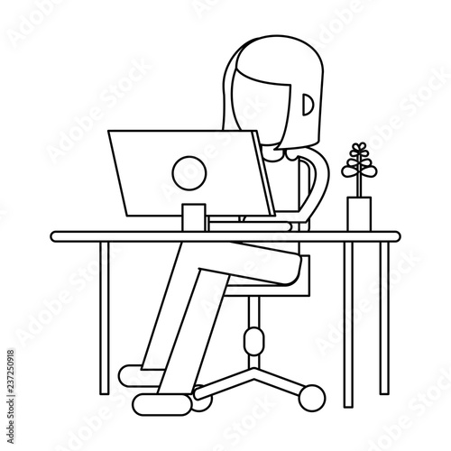 Working with computer avatar black and white