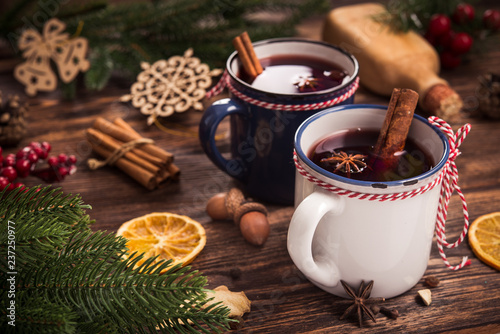 Christmas mulled red wine in cup