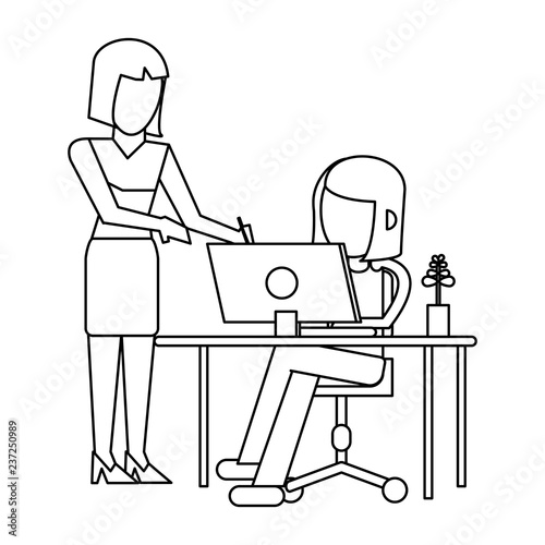 Working with computer avatar black and white