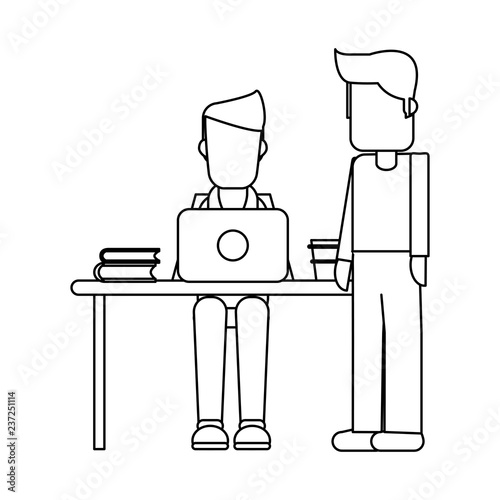 Working with computer avatar black and white