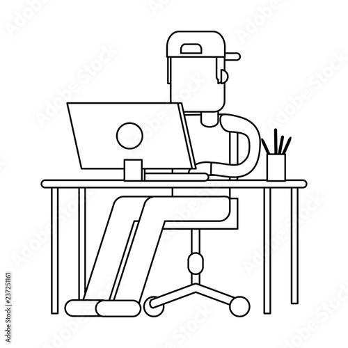 Working with computer avatar black and white