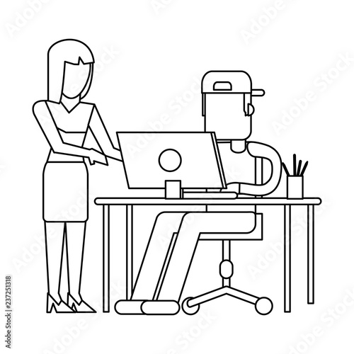 Working with computer avatar black and white