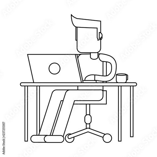 Working with computer avatar black and white