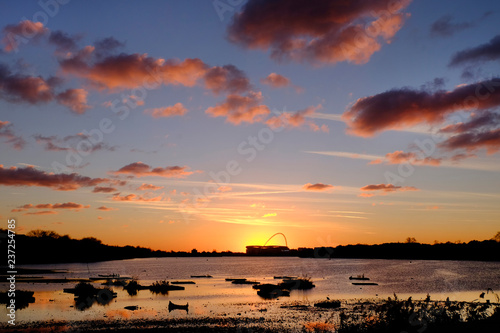 Canvas Print europe, UK, England, London, Wembley Stadium Welsh Harp sunset