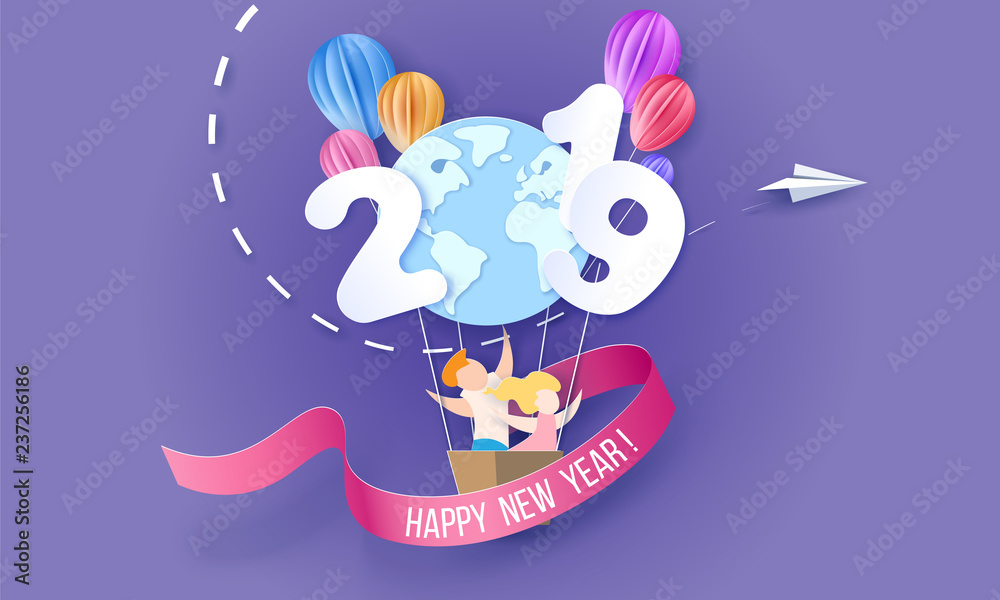 2019 Happy New Year design card with kids 2019 Happy New Year design card with kids