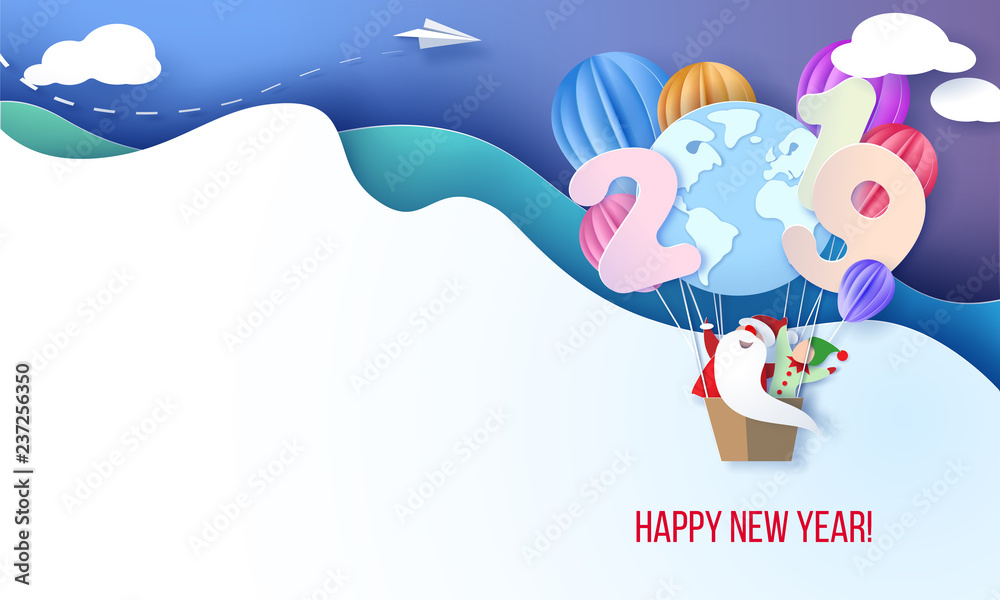 2019 Happy New Year design card with Santa and elf 2019 Happy New Year design card with Santa and elf
