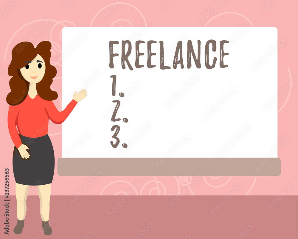 Conceptual hand writing showing Freelance. Business photo text selfemployed hired to work for different companies on assignments Female Hu analysis Presenting Rectangular Blank Whiteboard Conceptual hand writing showing Freelance. Business photo text selfemployed hired to work for different companies on assignments Female Hu analysis Presenting Rectangular Blank Whiteboard