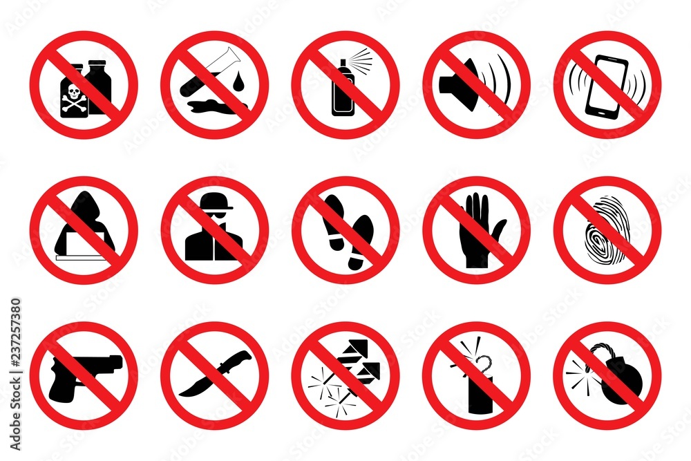 Prohibition Signs. Set red icons. Vector Prohibition Signs. Set red icons. Vector