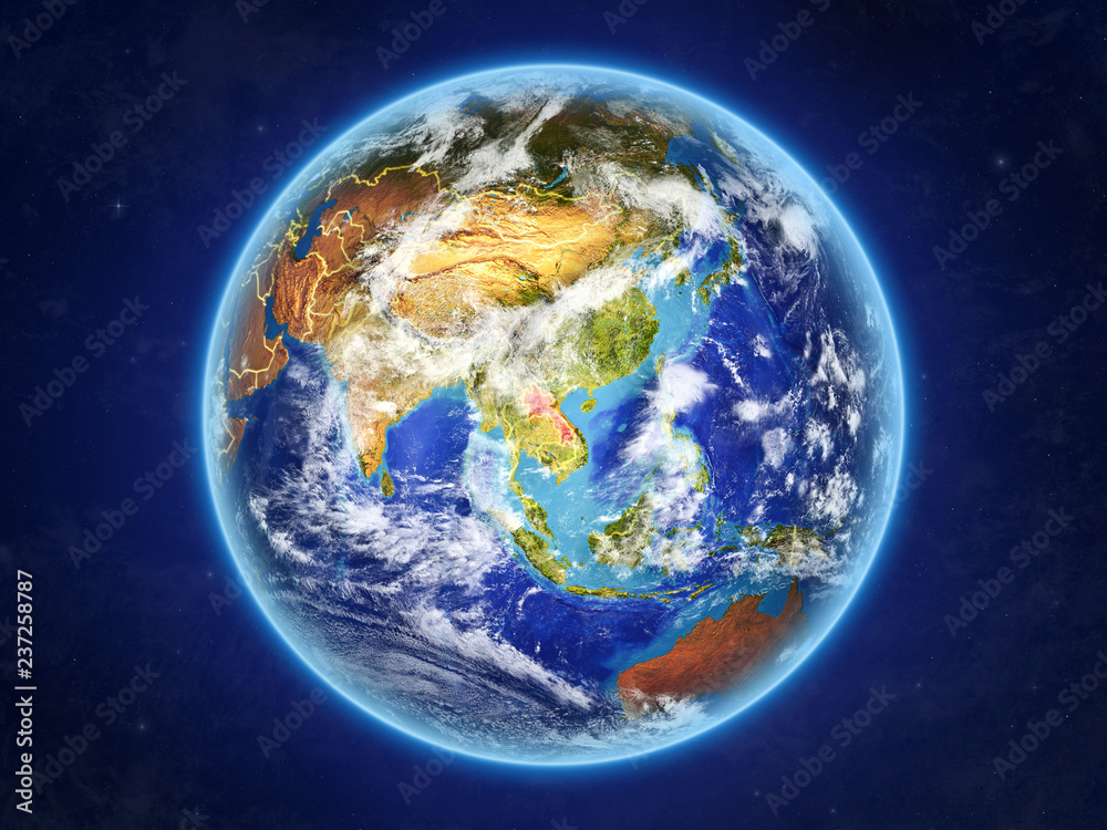 Laos from space. Planet Earth with country borders and extremely high detail of planet surface and clouds. Laos from space. Planet Earth with country borders and extremely high detail of planet surface and clouds.
