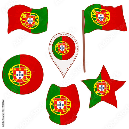 Flag of the Portugal Performed in Defferent Shapes