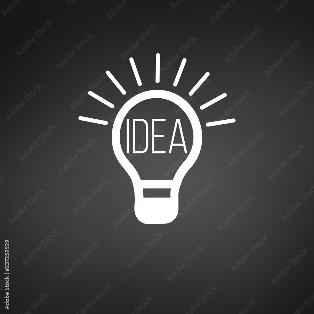 Fototapeta premium light bulb with rays and exclamation mark, good idea concept. vector illustration isolated on black background.