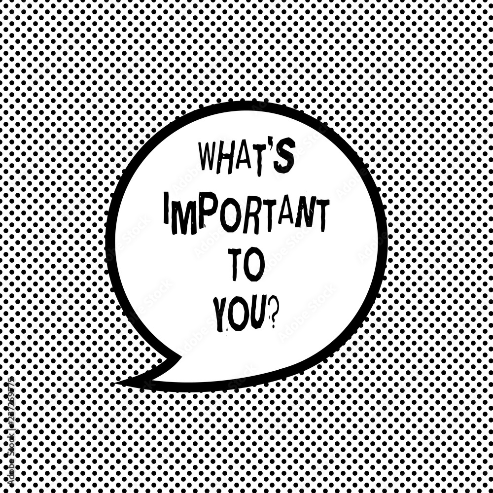 Handwriting text writing What S Is Important To Youquestion. Concept meaning Tell us your priorities goals objectives Blank Speech Bubble Sticker with Border Empty Text Balloon Dialogue Box Handwriting text writing What S Is Important To Youquestion. Concept meaning Tell us your priorities goals objectives Blank Speech Bubble Sticker with Border Empty Text Balloon Dialogue Box