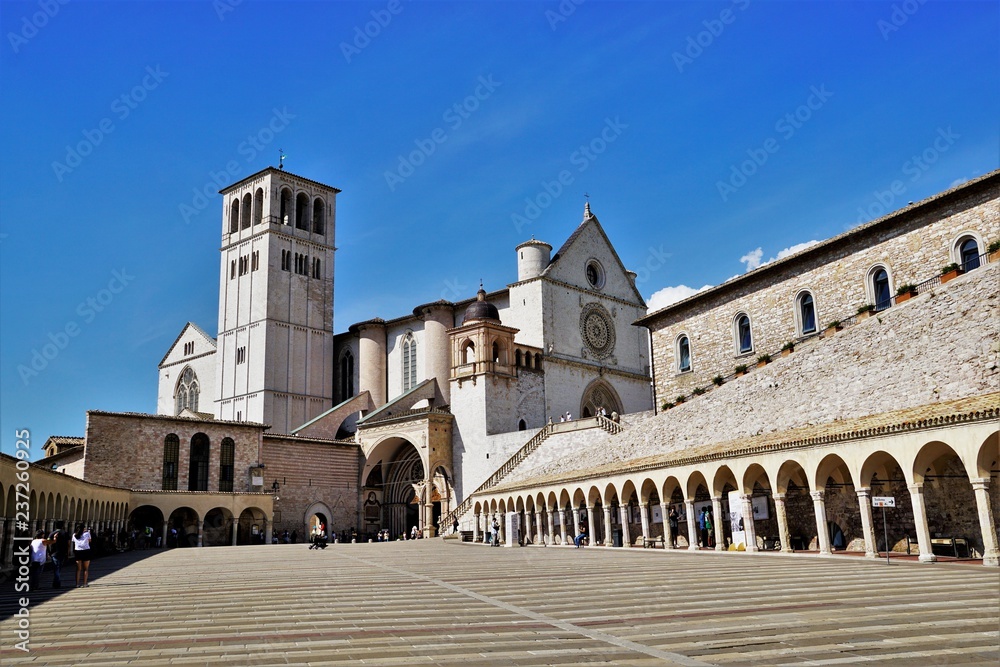 Panorama of the Basilica of Saint Francis of Assisi , Italy.