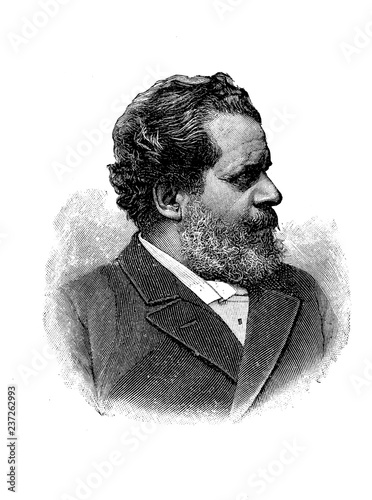 Engraving portrait of Giosuè Carducci (1835 - 907), the official national poet of modern Italy, Nobel prize, writer,literary critic and teacher photo