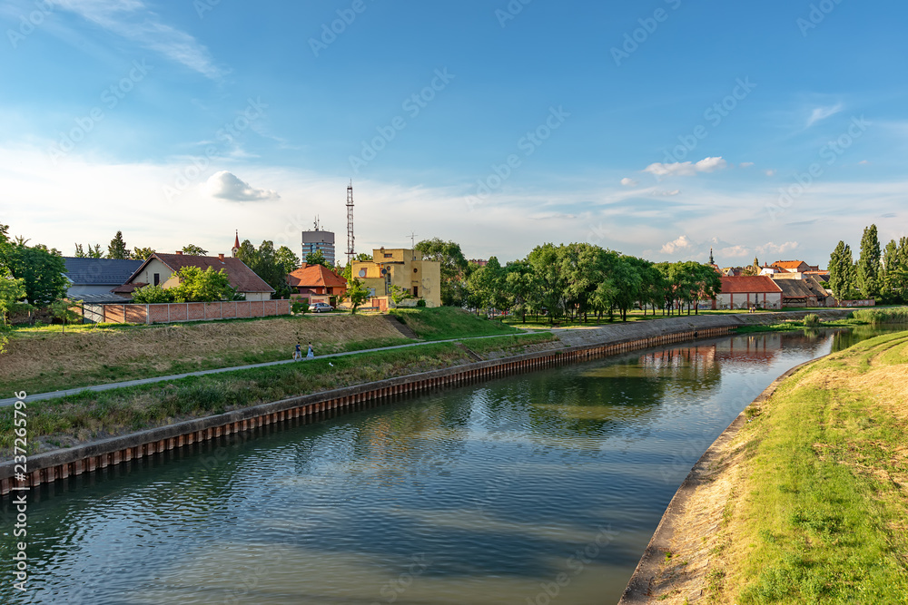 Zrenjanin, Serbia - May 17, 2018: The Begej River passes through the town of Zrenjanin.