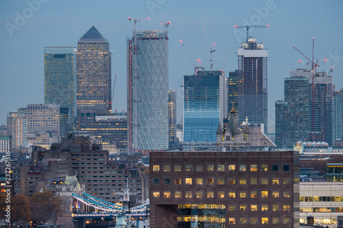 europe  UK  England  London  Canary Wharf skyline from Tate switch