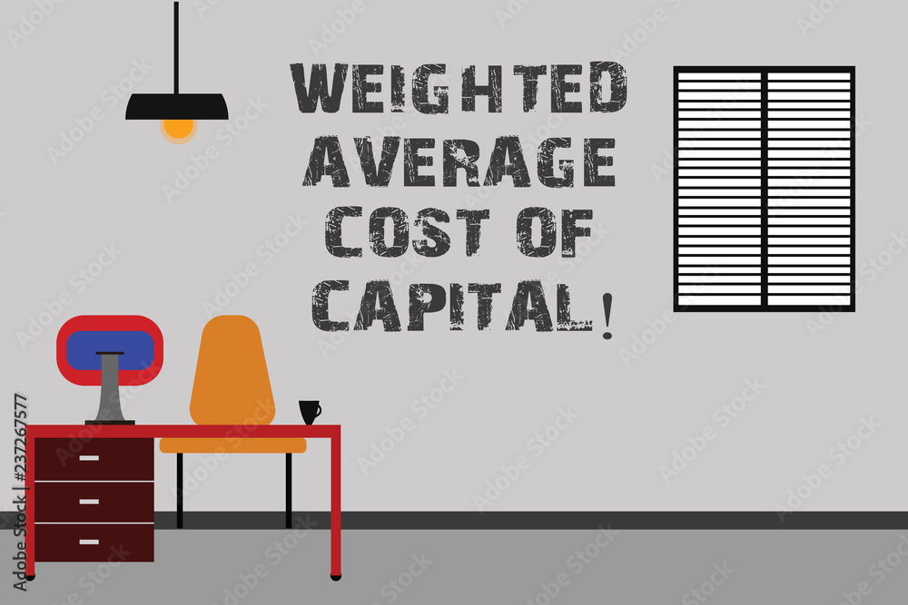 Fototapeta premium Writing note showing Weighted Average Cost Of Capital. Business photo showcasing Wacc financial business indicators Minimalist Interior Computer and Study Area Inside a Room